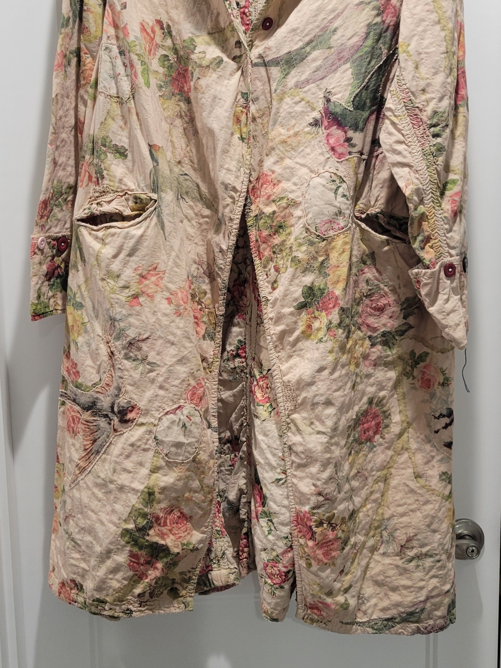 Magnolia Pearl Cream Floral Quilted Jacket with Pink and Green Accents
